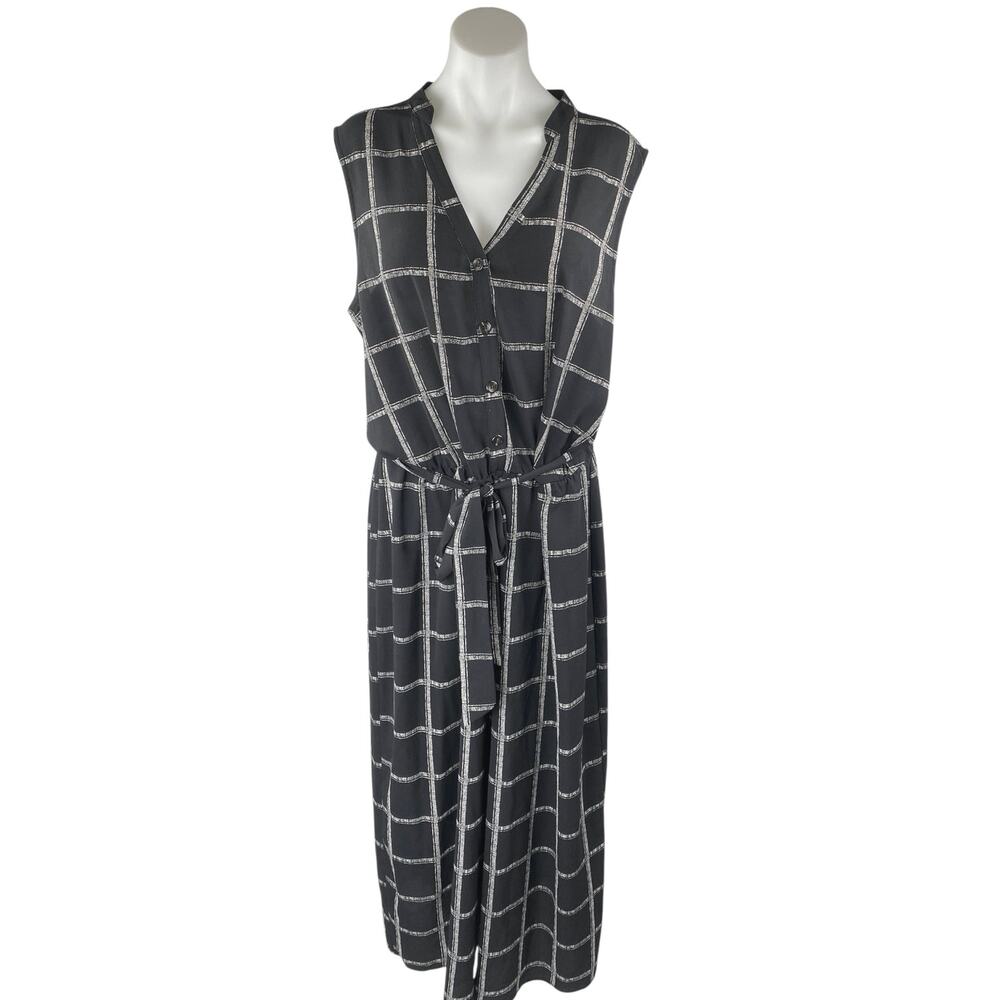 Apt. 9 Women's Black Checkered Sleeveless Tie Waist Wide Leg Crop Jumpsuit XXL